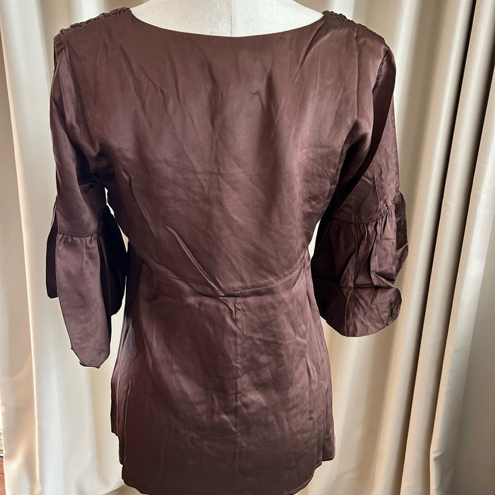 glam vintage soul Brown 100 % silk tunic Top medium new with tags - Picture 2 of 10